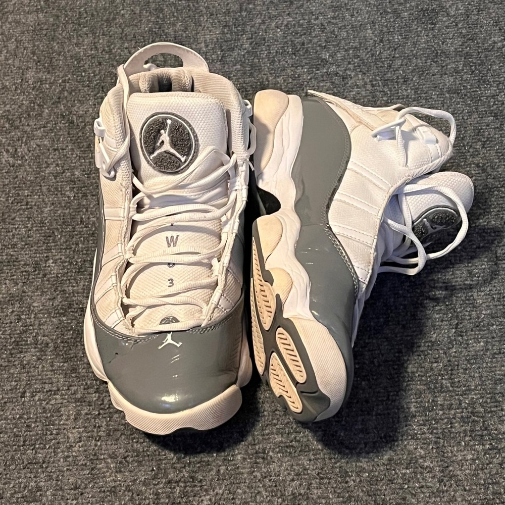 Jordan 6 Rings Cool Grey White Patent Leather Sneakers 322992-121 Mens 9